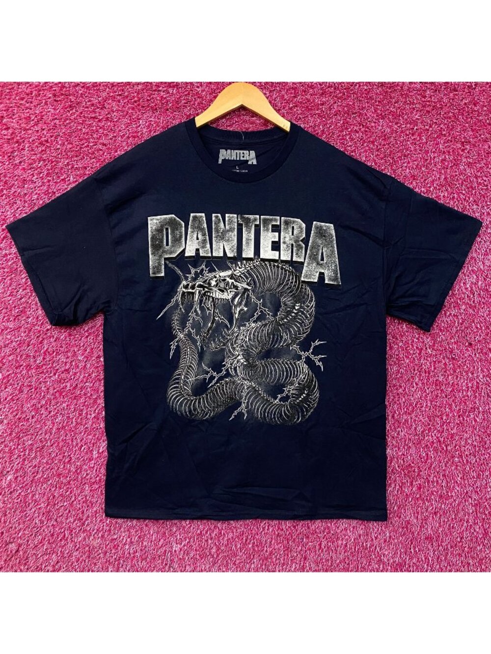 Pantera Dark Navy Blue Electrified Snake Skeleton T-Shirt Large